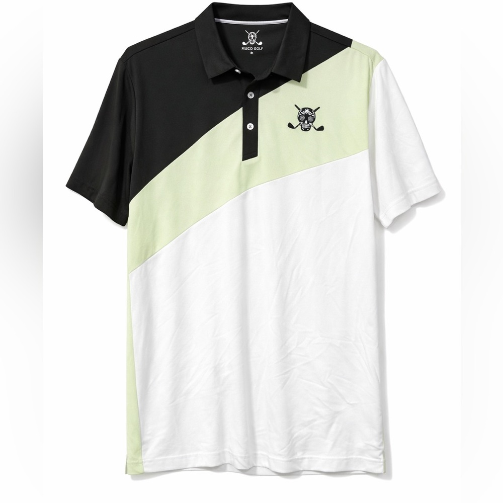 Chuco Golf Performance Polo Shirt XL Black White Green Colorblock Golfcore